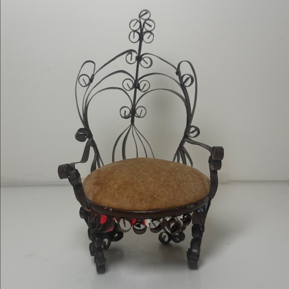 Vintage 70s Tin Can Chair Dollhouse Furniture, Tramp Art